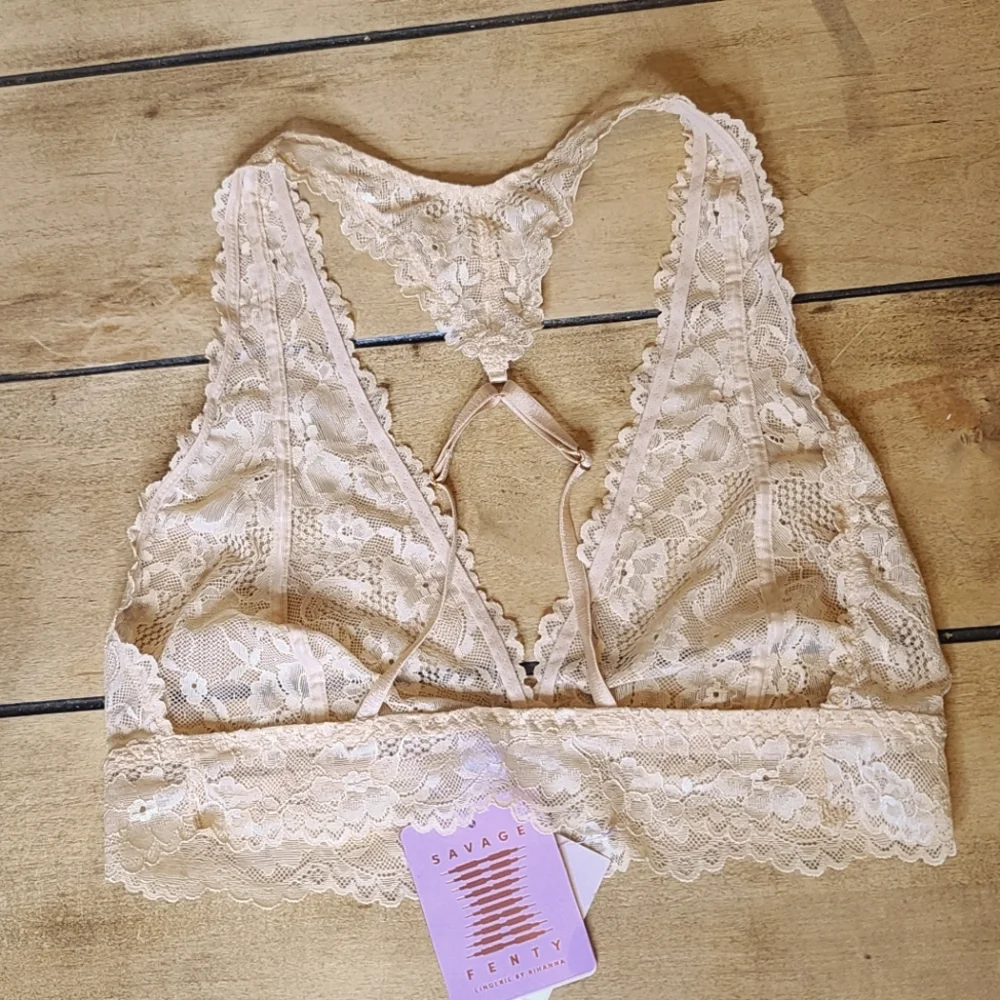 SAVAGE X FENTY Floral Lace Racerback Bralette / Pink Rose Quartz Medium NWT - Picture 9 of 12